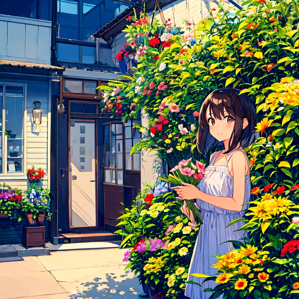 Girl with a bouquet Modern Cumulonimbus Summer Flower shop