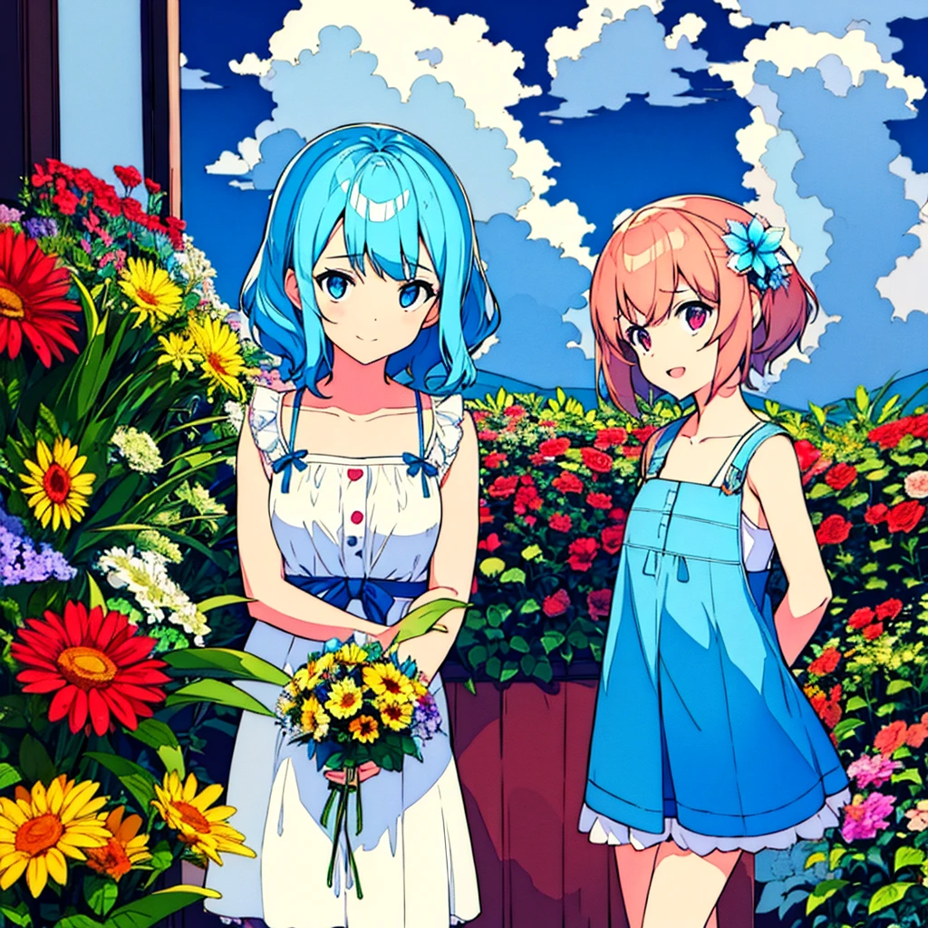 Girl with a bouquet Modern Cumulonimbus Summer Flower shop