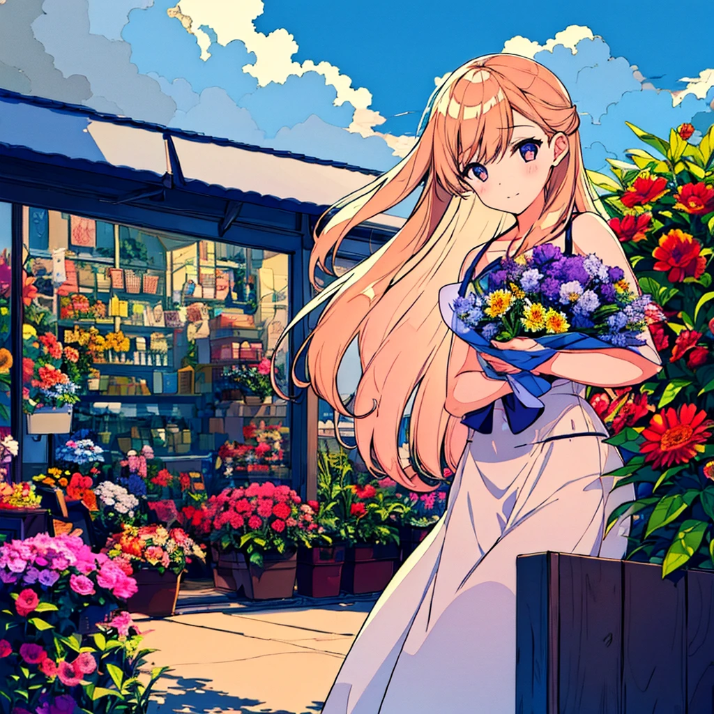 Girl with a bouquet Modern Cumulonimbus Summer Flower shop