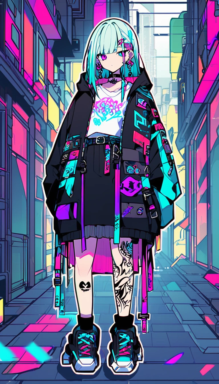 Inner color hair、Tattoo、Earrings、Street fashion