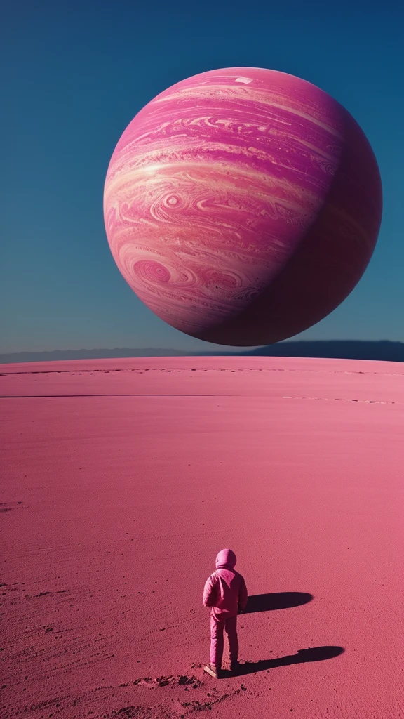 creates the representation of a pink planet alone