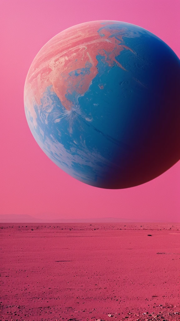 creates the representation of a pink planet alone