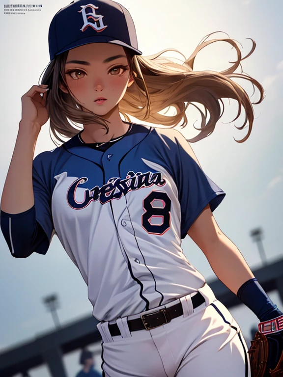 Throwing a baseball, pitcher, Baseball Player, android１８Number, (masterpiece), highest quality, 1girl, uhd, retina, masterpiece, ccurate, anatomically correct, textured skin, super detail, high details, high quality, best quality, highres, 4K