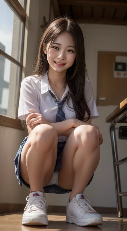smile、You can see her white panties