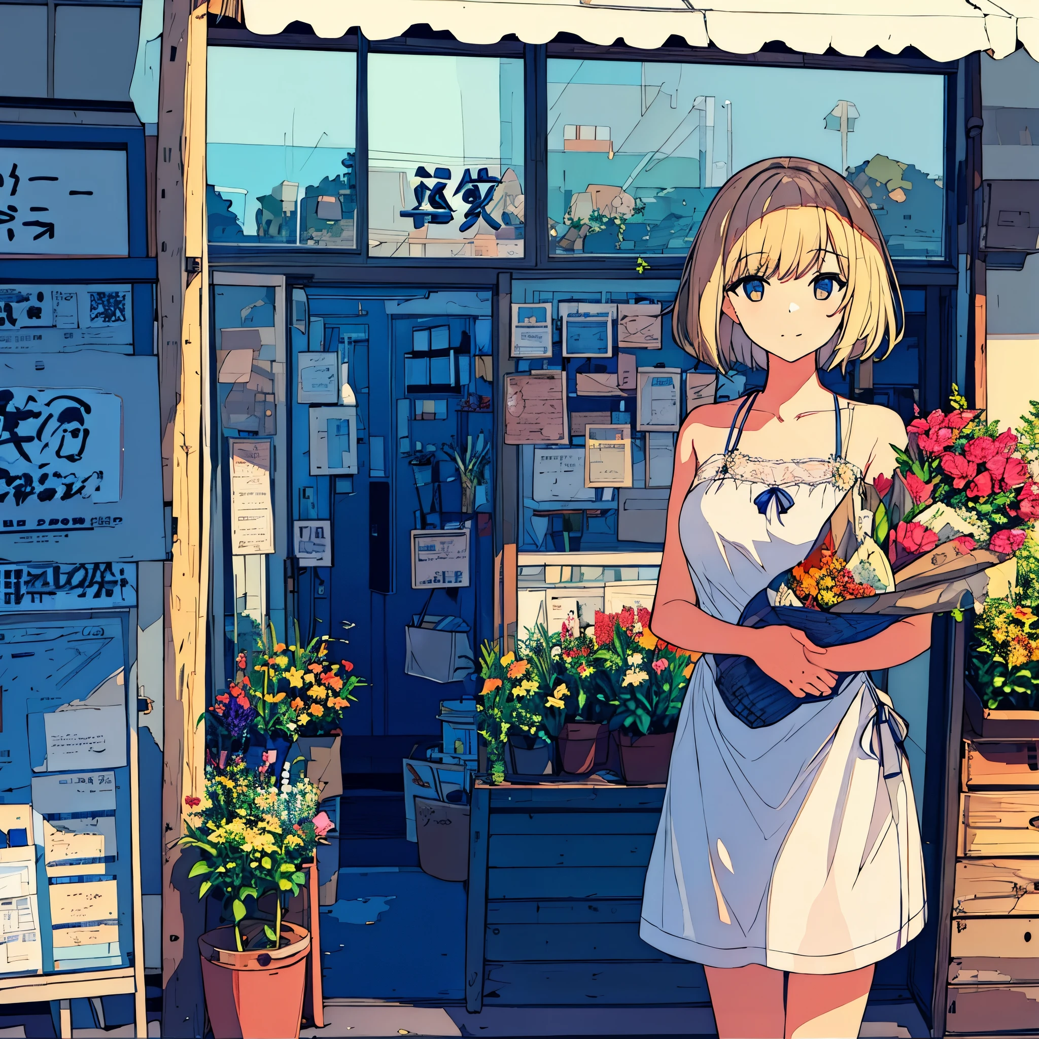Girl with a bouquet Modern Cumulonimbus Summer Flower shop