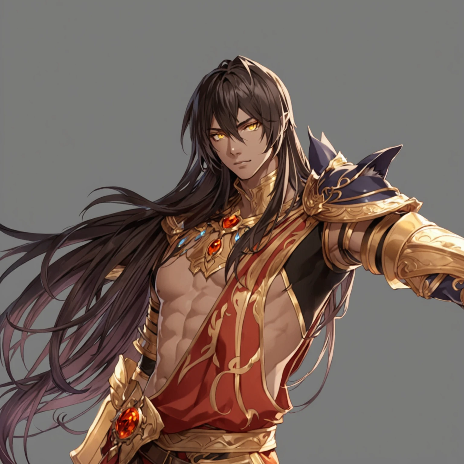 masterpiece, best quality, good quality, Fantasy aesthetics, Highly detailed, shadowverse style, male, dark skin, white hair, yellow eyes, wolf ear