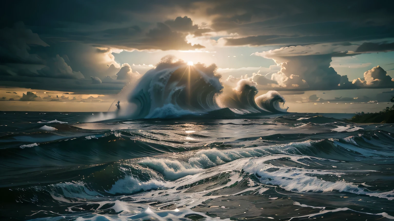 The sea wave advances over the river, goes up the river destroying both banks, the sea wave enters the river causing it to retreat in a large wave, facing him, the wave is transverse to the banks and rises up the river with the force of a tsunami, destroying the sides. A tsunami penetrating the Atlantic into the Amazon River a tsunami entering the Amazon River facing it, A giant wave, Amazon, rises up the Amazon River, devastating the sides, it is a giant wave and a tsunami invading the Amazon River, devastating the sides, the Amazon River at its mouth is 300 km wide and narrows as it goes up the rivers reaching 15 km wide the wave is only around 8 meters high but reaches the entire length from side to side of the river bank an image Super detailed of the Pororoca at the mouth of the Amazon River the Pororoca is a phenomenon when the Atlantic invades the Amazon River when it appears it overcomes the strength of the giant River and rises up the River and as it rises the River destroys trees and ravines on the banks of the Amazon River ((best quality)), ((masterpiece)), (detailed),