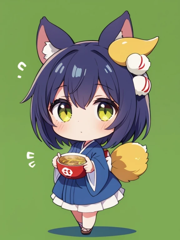 1girl,japanese,ramen,chibi,full body,green background,