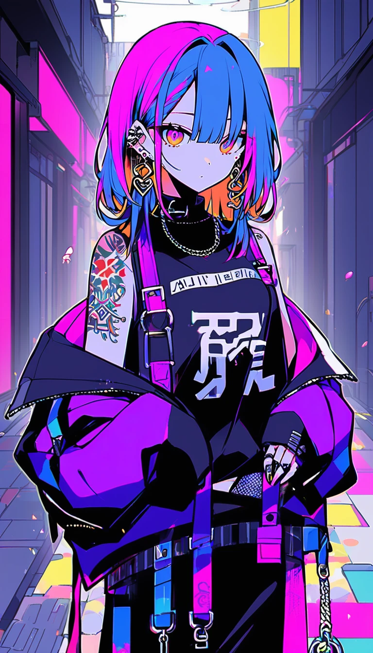 Inner color hair、Tattoo、Earrings、Street fashion
