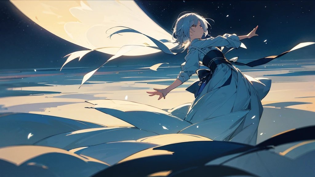 In the silence of the night、I drew a dancing silhouette in the gentle moonlight、Fantastic and romantic scenery。Silvery leaves fly up、star々quietly watches the movement。
