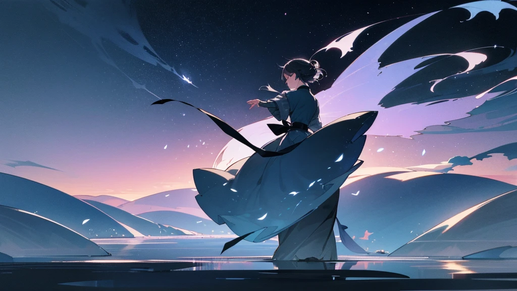 In the silence of the night、I drew a dancing silhouette in the gentle moonlight、Fantastic and romantic scenery。Silvery leaves fly up、star々quietly watches the movement。