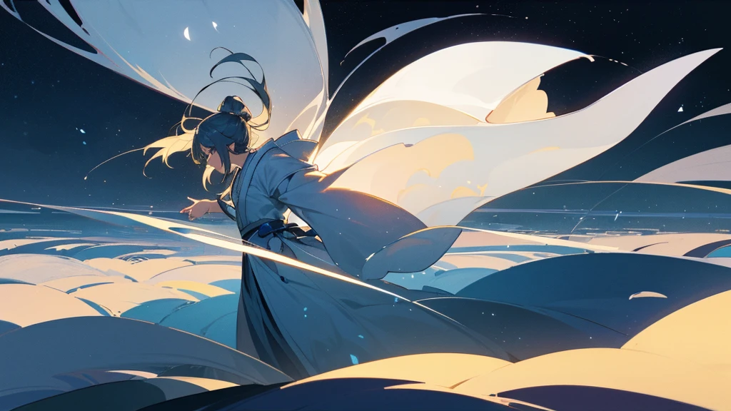 In the silence of the night、I drew a dancing silhouette in the gentle moonlight、Fantastic and romantic scenery。Silvery leaves fly up、star々quietly watches the movement。
