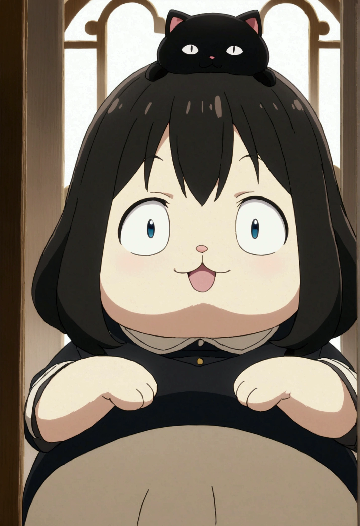 Black cat　Big eyes　Odd Eye　cute　character　A fat cat、The hair is thick、anime