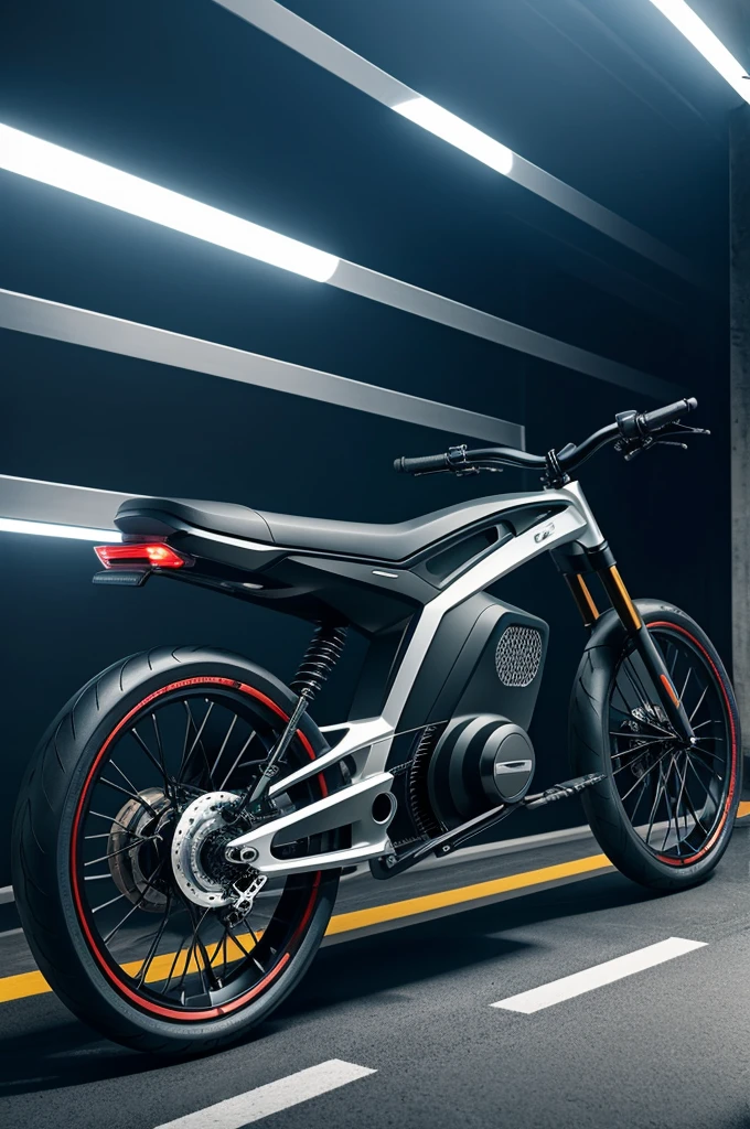 "A dynamic electric bike that combines future technology with natural elements,Its ray-like fin shape cleverly combines strength and beauty,Showing the harmonious integration of machinery and life。"

