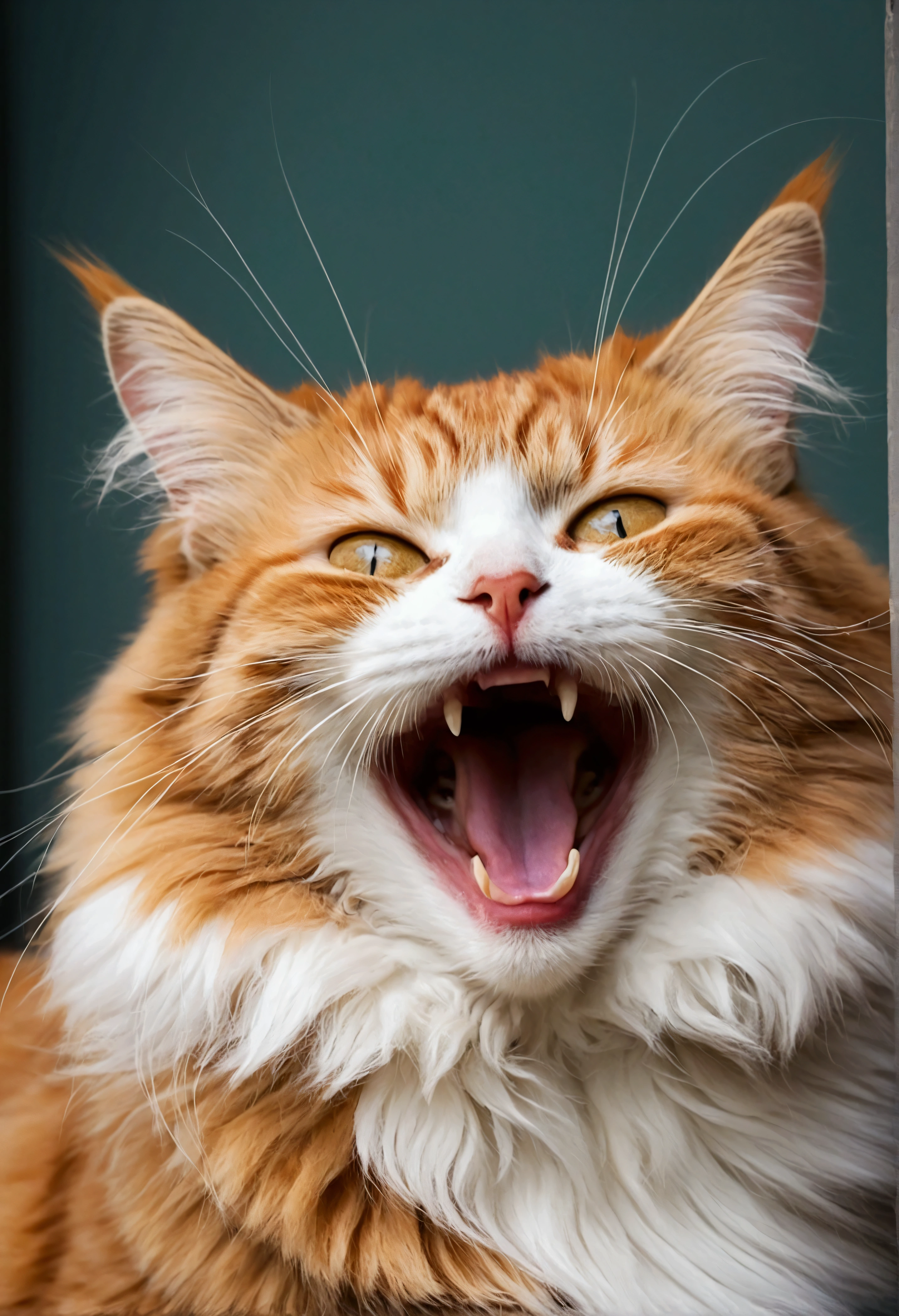 Fluffy cat laughing out loud,cute