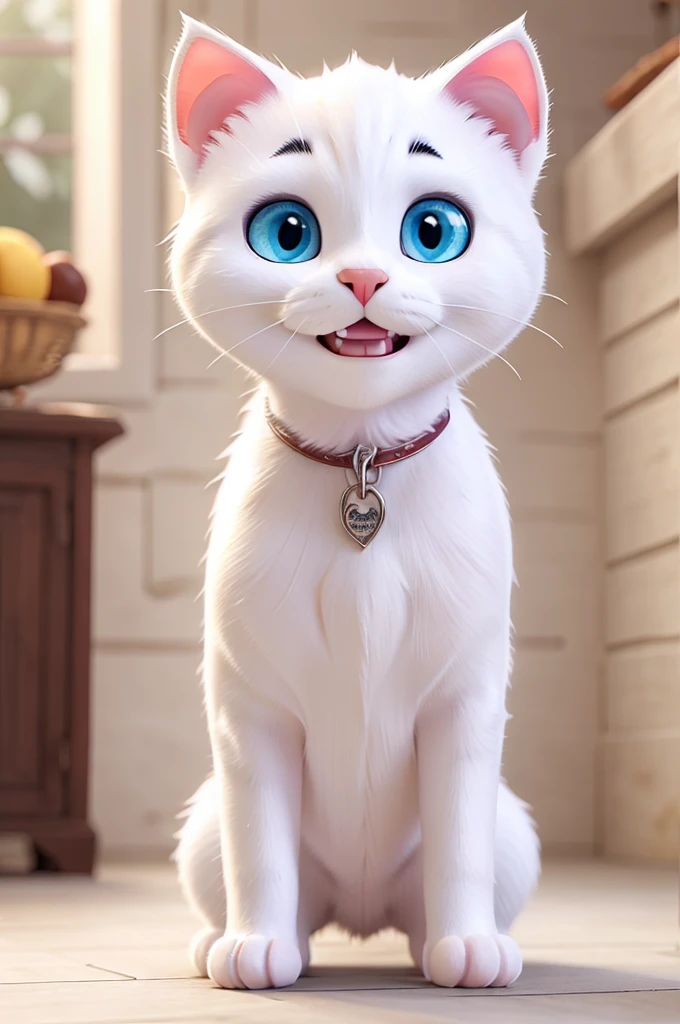 White kitten with teeth