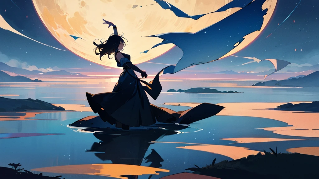 In the silence of the night、I drew a dancing silhouette in the gentle moonlight、Fantastic and romantic scenery。