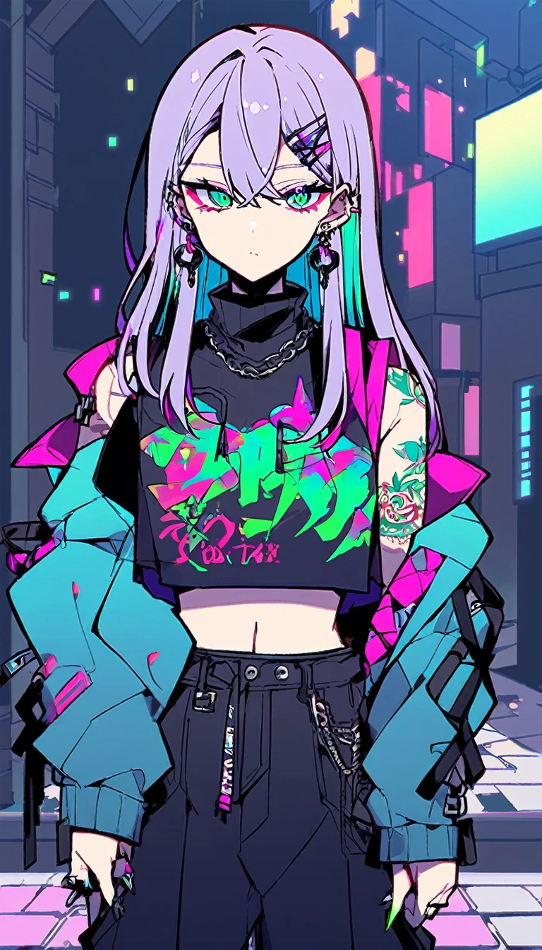Inner color hair、Tattoo、Earrings、Street fashion