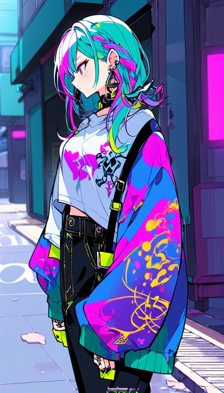 Inner color hair、Tattoo、Earrings、Street fashion