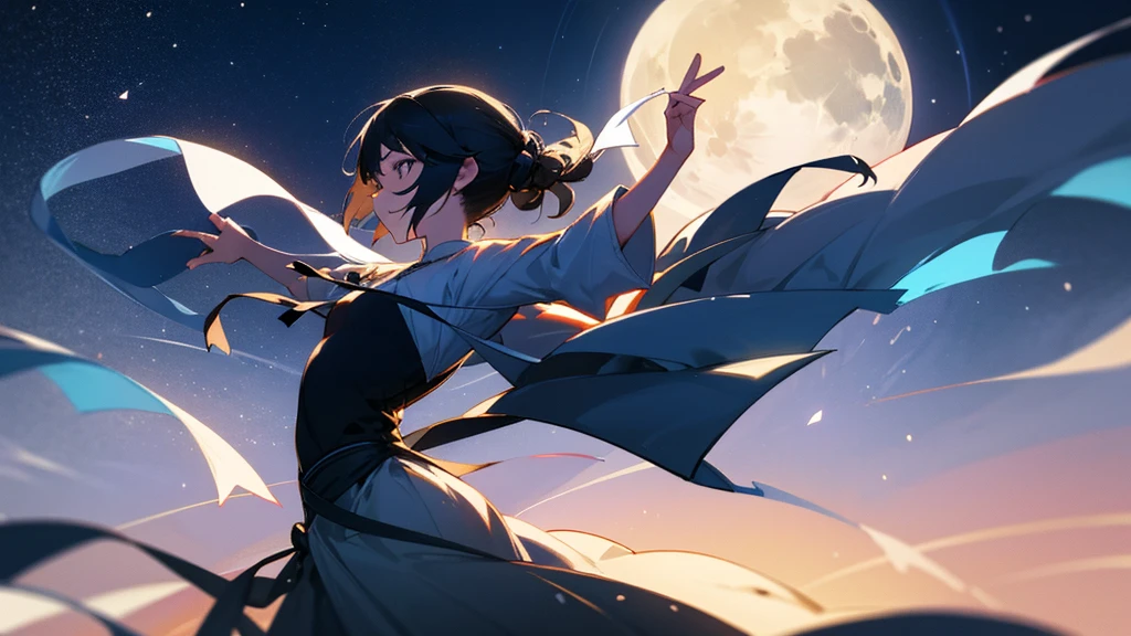 In the silence of the night、I drew a dancing silhouette in the gentle moonlight、Fantastic and romantic scenery。