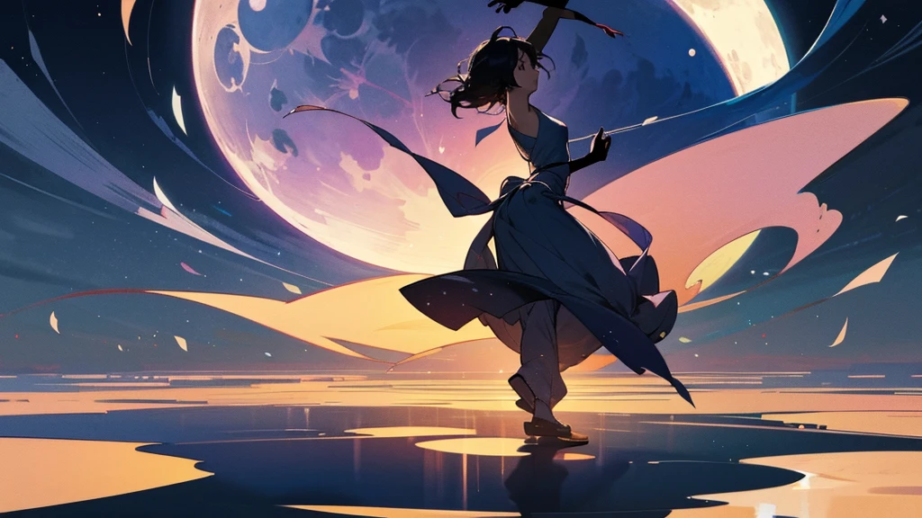 In the silence of the night、I drew a dancing silhouette in the gentle moonlight、Fantastic and romantic scenery。