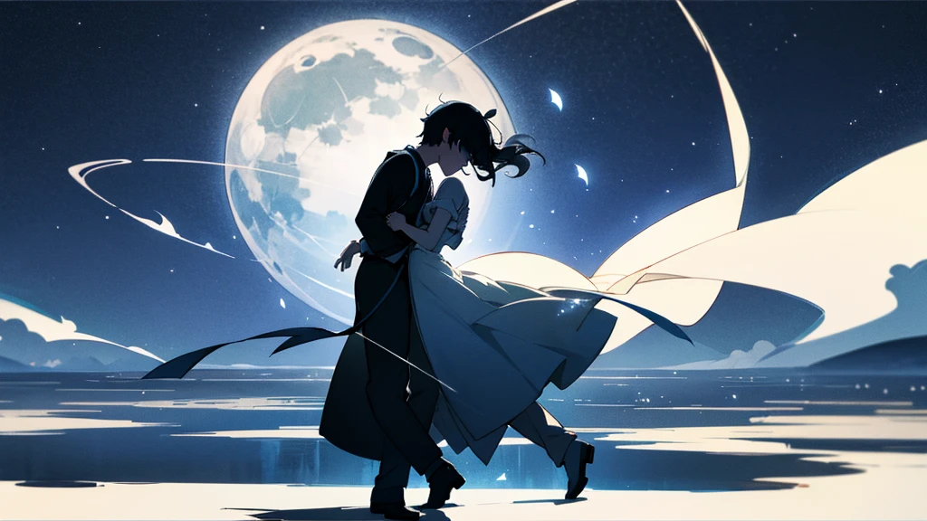In the silence of the night、I drew a dancing silhouette in the gentle moonlight、Fantastic and romantic scenery。