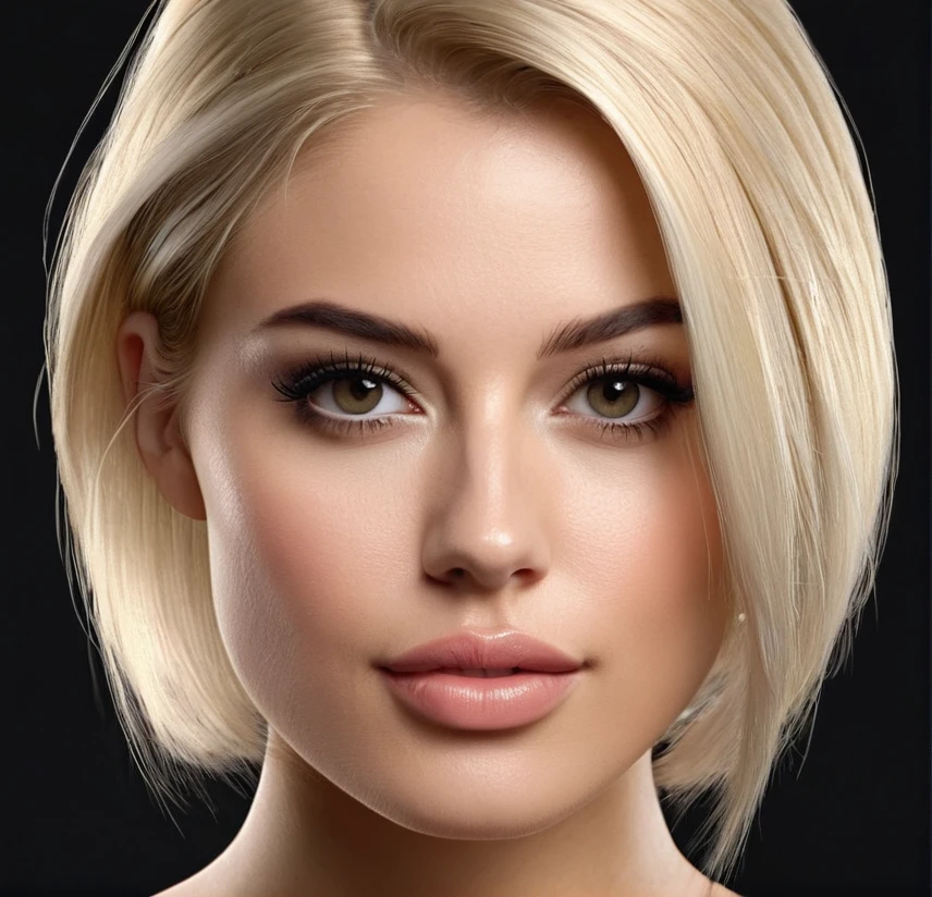 blond hair, white woman, very cute, very young, student, under 18, high quality, small eyebrow, photorealistic, realistic human strong jaw, big cheekbone, black eyes, High resolution, super detailed, soft light, front view photography