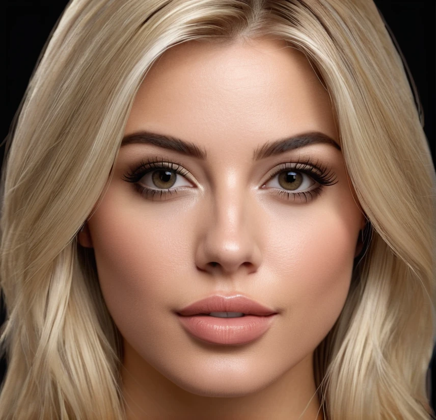 blond hair, white woman, very cute, very young, student, under 18, high quality, small eyebrow, photorealistic, realistic human strong jaw, big cheekbone, black eyes, High resolution, super detailed, soft light, front view photography