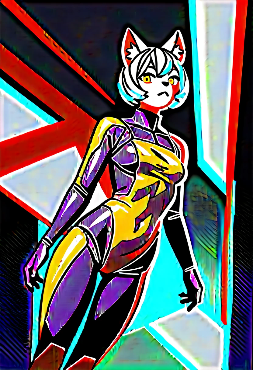 animation, Highest quality, Highest quality, High quality illustrations, masterpiece, Ultra-high resolution, Detailed Background, Futuristic Bar, Graffiti art on the wall, Absurd, Perfect Anatomy, performance, Good lighting, Shadows in the movies(kemono, Furry PersonifiCation), Cat, Blueskin, Orange Rubber Suit, latex, neon, neonライト, neonカラー, Bodysuits, Cyber Suit, Leather Half Jacket, cyber punk, Dynamic Angle
