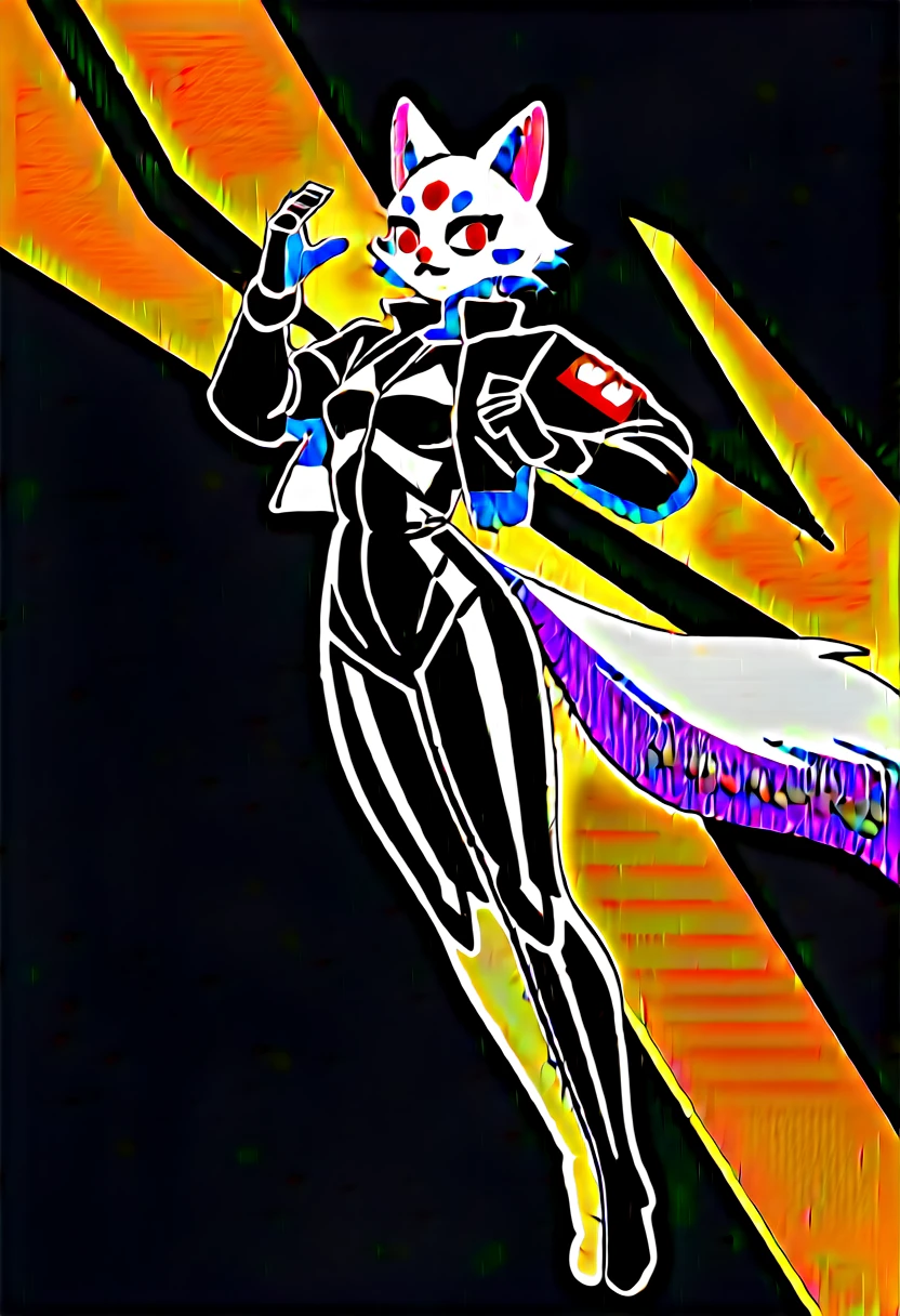 animation, Highest quality, Highest quality, High quality illustrations, masterpiece, Ultra-high resolution, Detailed Background, Futuristic Bar, Graffiti art on the wall, Absurd, Perfect Anatomy, performance, Good lighting, Shadows in the movies(kemono, Furry PersonifiCation), Cat, Blueskin, Orange Rubber Suit, latex, neon, neonライト, neonカラー, Bodysuits, Cyber Suit, Leather Half Jacket, cyber punk, Dynamic Angle