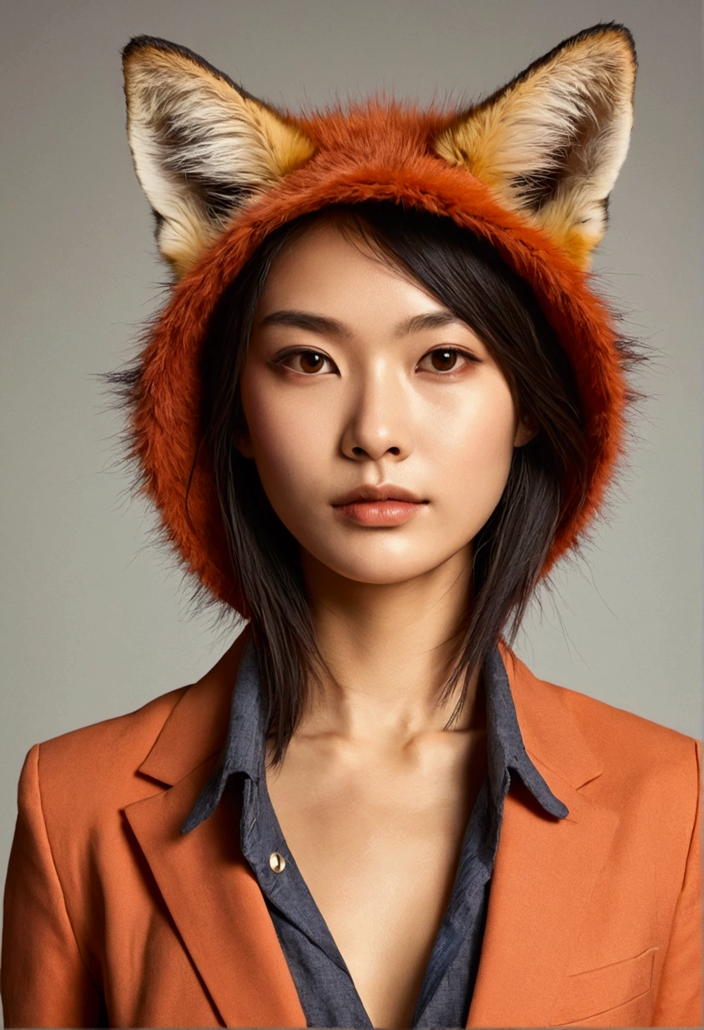 A fox woman with clothes