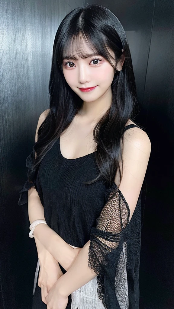 black hair, long hair, tareme, makeup, smile, negative space, tachi-e, 4K, best quality, textured skin, accurate, whole body, One person, sexy, photograph, looking at the camera