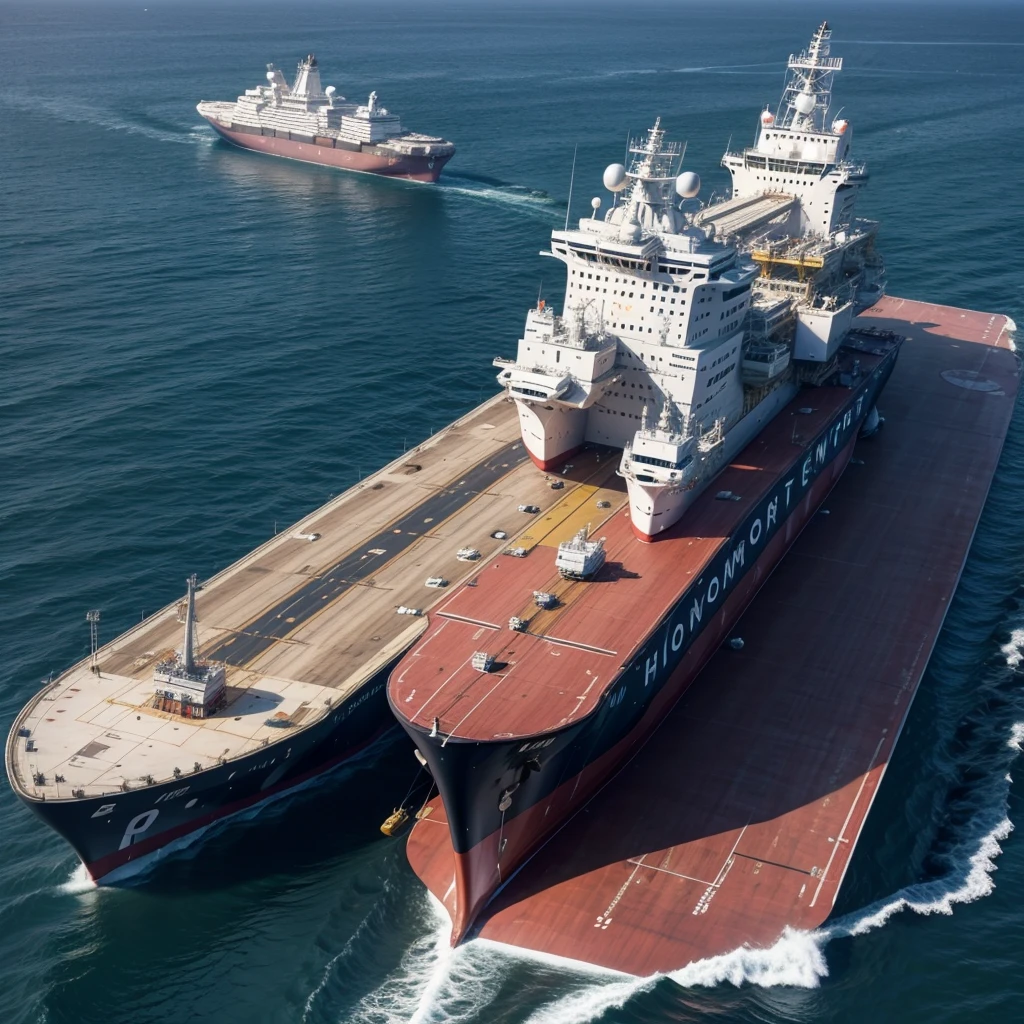 Helicopter arriving on oil ship
