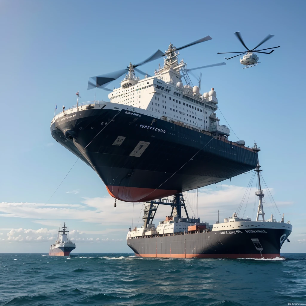 Helicopter arriving on oil ship
