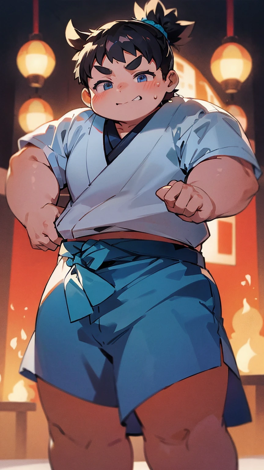 ((mischievous)), beautiful, (very short hair), (pudgy face), (thick),(ikemen), ((boyish)), (handsome), (chubby), belly, muscular, (beefy), (warrior), (Hakama), (Topknot), (cool),