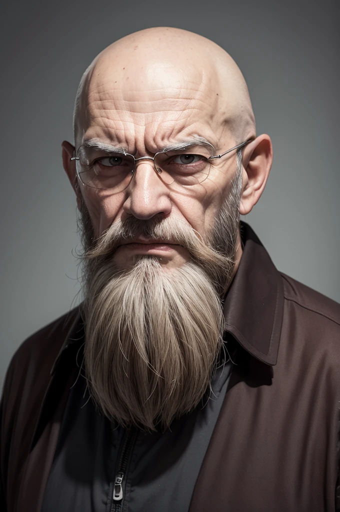 Angry bald bearded elderly man