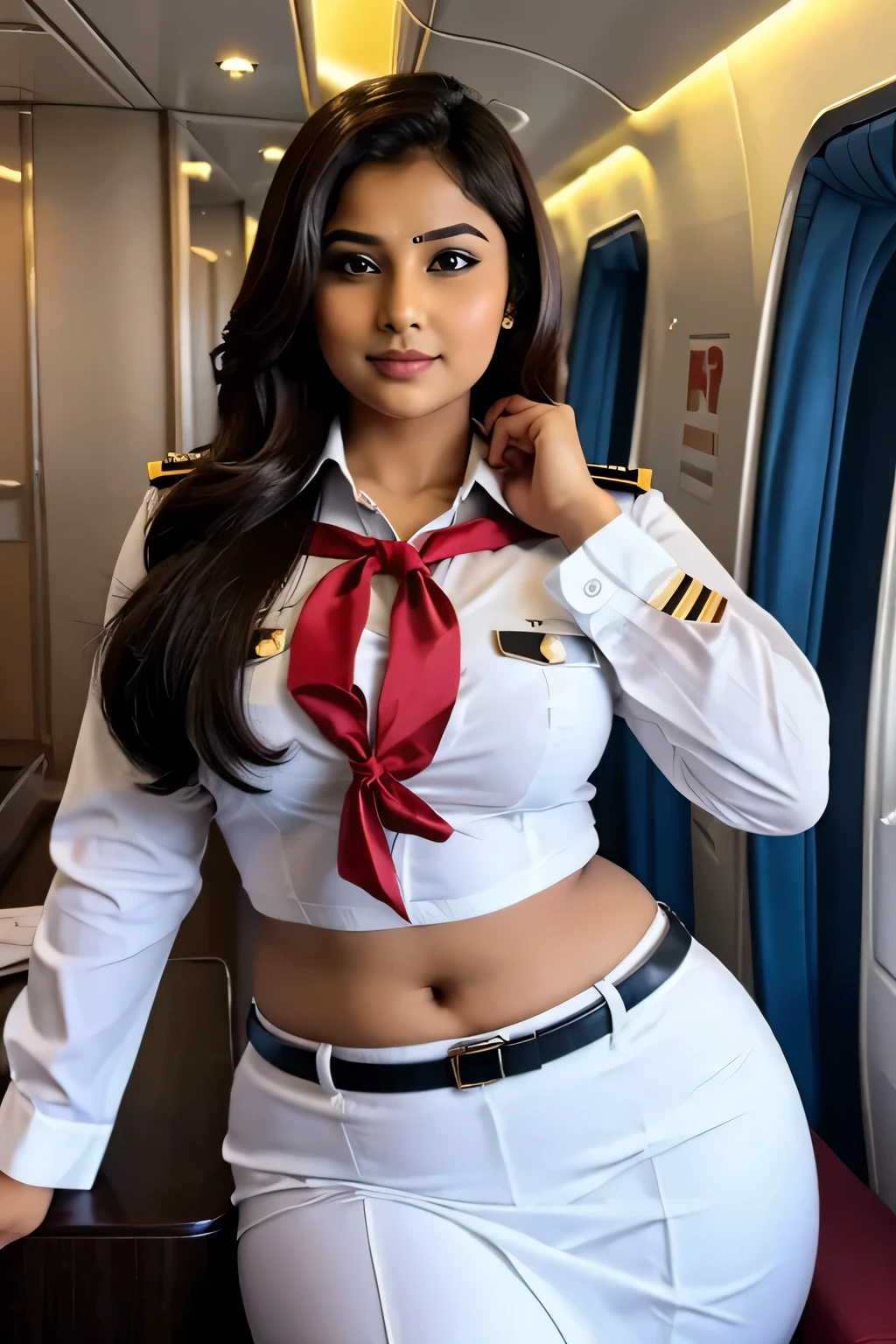 indian women, as a air hostess, chubby figure, wearing a sexy uniform