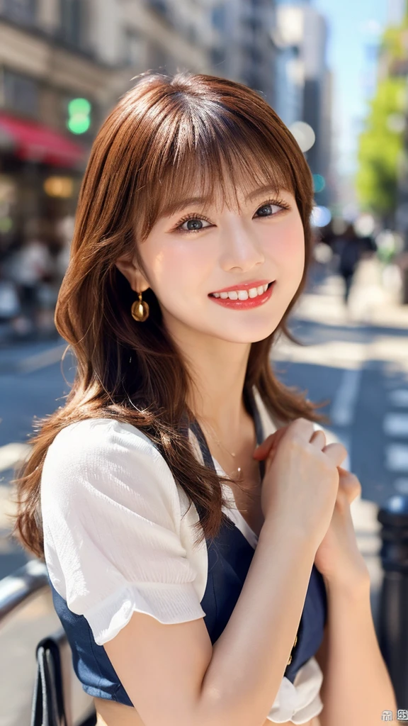 Highest quality、8k wallpaper、reality:1.4、Cinema Lighting、View your audience、background:City office district(Outdoor)、1 beautiful girl、Japanese Idols、30 years old、Beautiful and detailed eyes、Detailed face、Beautiful Skin、thin、Slim waist、thin脚、Red lipstick、Fancy hairstyles:1.5、The sunshine hits her hair、Glowing in gold、Profession:secretary、smile:1.2、big