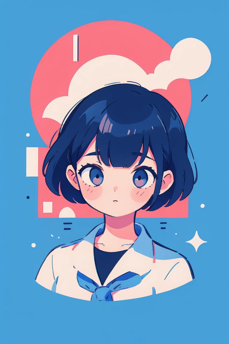 Retro art style, 1 girl, Black hair