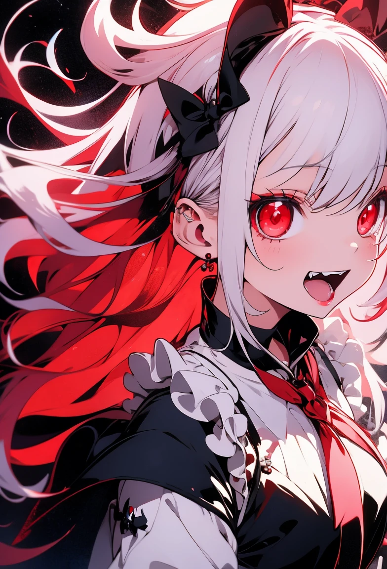 mad grin，White-haired girl，Contracted pupils，blood in face