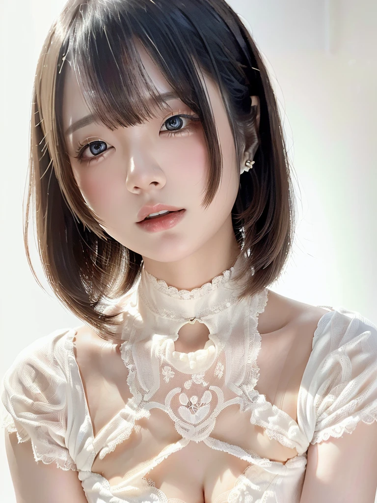 (((White Background 2.0)))、((High key portrait 1.3))、Professional Lighting、(((Professional Lighting 1.5)))、(Translucent skin texture))、Beautiful Skin、Fair skin、(((Whitening 1.5)))、((White lace dress 1.5))、(((See-through 1.5)))、High leg、Mid-shot photo、Simple earrings and necklace、(((ファッションMagazine Cover 1.5)))、(((Magazine Cover 1.5)))、(((Lots of photos 1.3)))、(((Lots of Headlines 1.3)))、(((sex appeal1.5)))、大人のsex appeal、sex appeal、sexy、Ecstasy、Always look at the audience、Kneeling