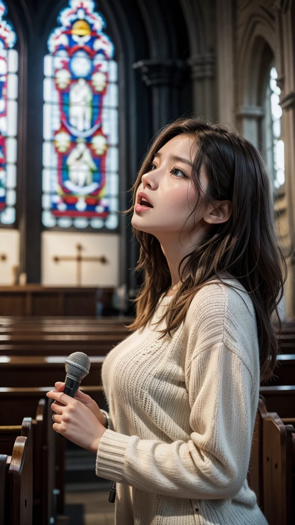 Woman singing in church