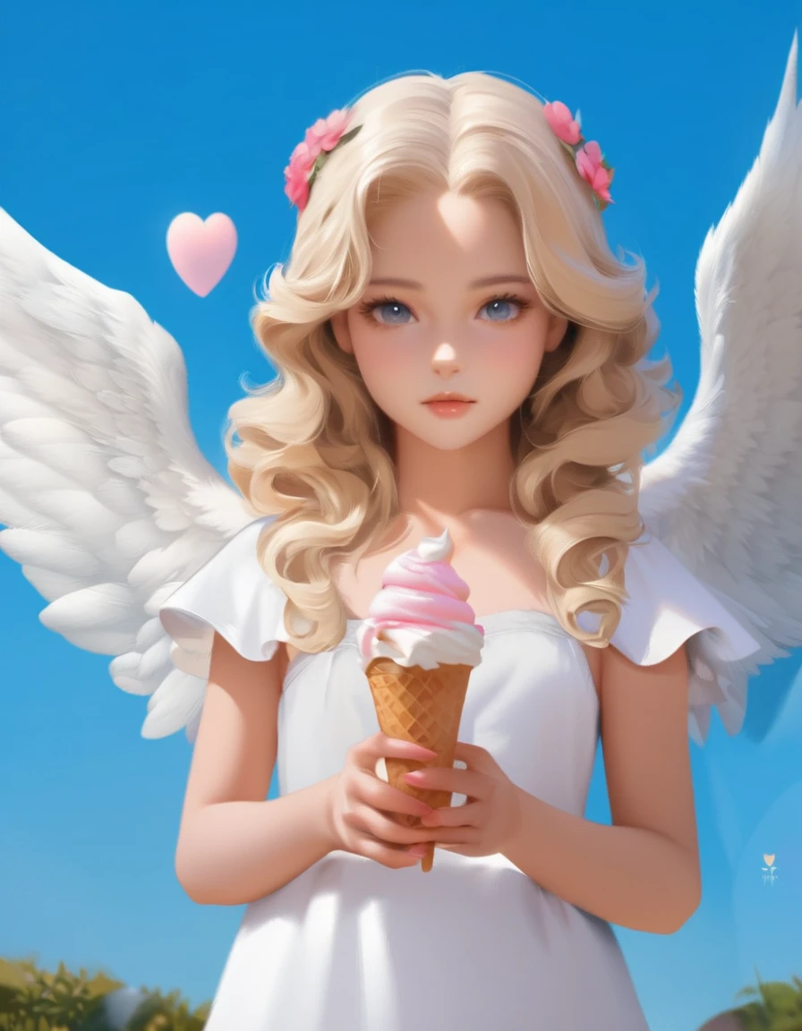 blond angel woman with ice cream cone in hands, of a beautiful, Girl with angel wings, of Beautiful Angel,Angelic purity, portrait of a beautiful angel, Beautiful digital art, Angel Al, Adorable digital painting