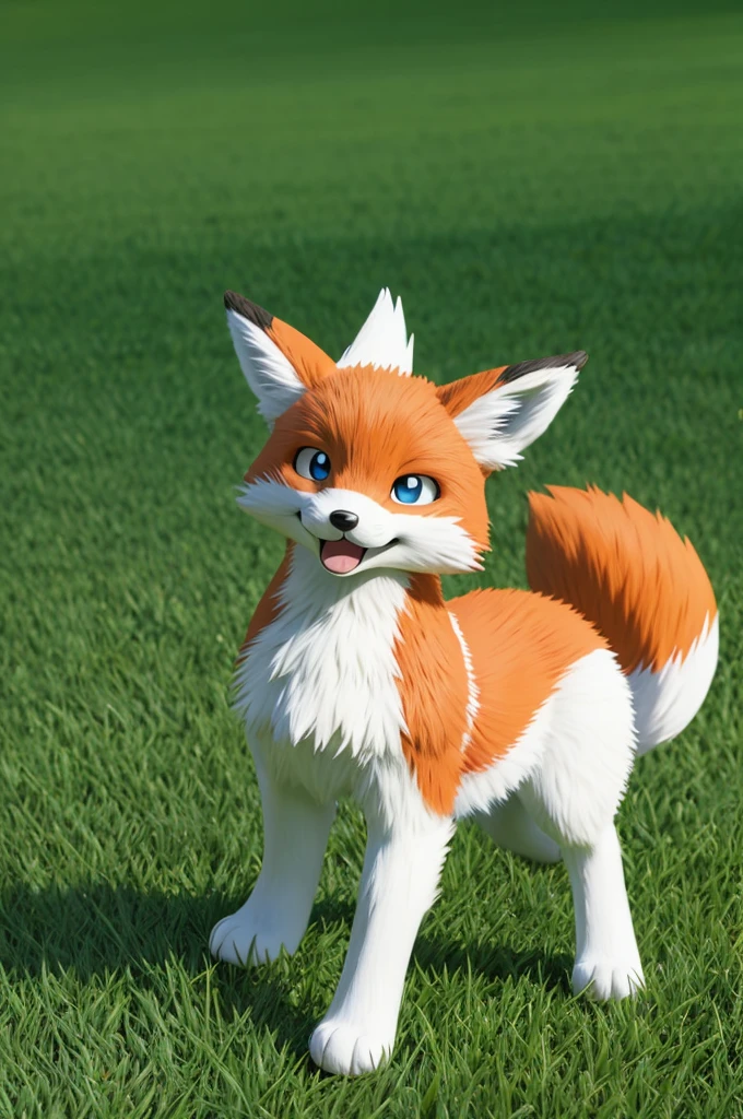 sugimori ken \(style\), grass pokemon, fox, full body, no humans, claws, white background, blue body, ((masterpiece)) v3