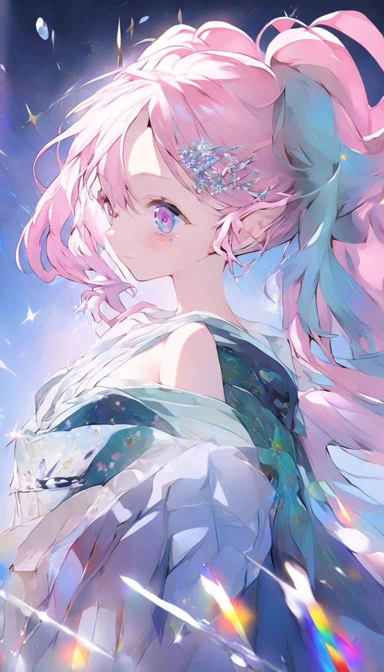 (Mastepiece), (Best Quality), (Super Detailed), (Dirty Hair), (Illustrated), (1 Girl) (Long Pink Hair 1.5) (Eyes are blue) (Double Ponytail 2.0), (No Shoulders))),Hanfu, (Staring at the Audience, (Face-to-face), (Simple Background), Beautiful and Delicate Eyes, Delicate Beautiful Face, Soaring (High Saturation), (Colorful Glitter), Multi-Color Bubble, (Glitter), Facial Accents, Perfect Nwsj Magic, Conservative Clothing, Shoulderless, Fall Clothes, Face to the Masses, Perfect Body Shape,