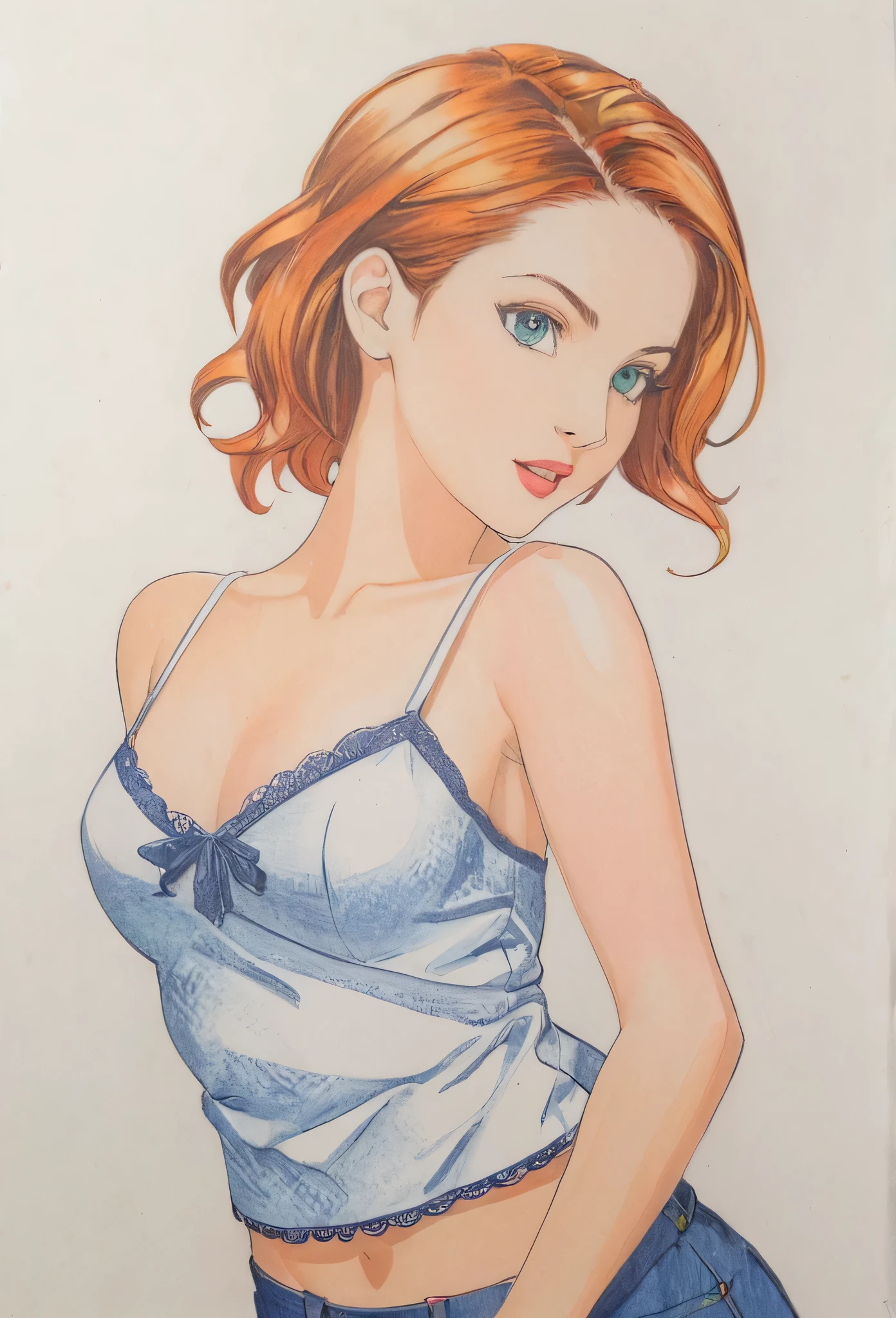 female,short camisole,white,Art,ad,colour pencil drawing,draft drawing ,comic collage