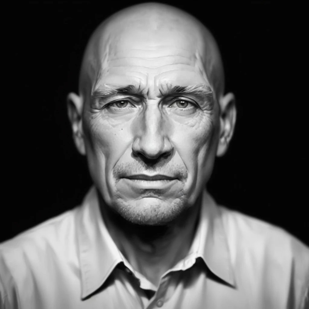 sharp black and white portrait of a bald man, Sebastian Salgado, high-quality portrait, Photography by Albert Watson, jean luc picard, Portrait photo, close up Portrait photo, Portrait photo of an old man, Direction: Karl Ballmer, janusz jurek, close up portrait, richard rider, by Jerry Eisenberg, inspired by Jerry Eisenberg