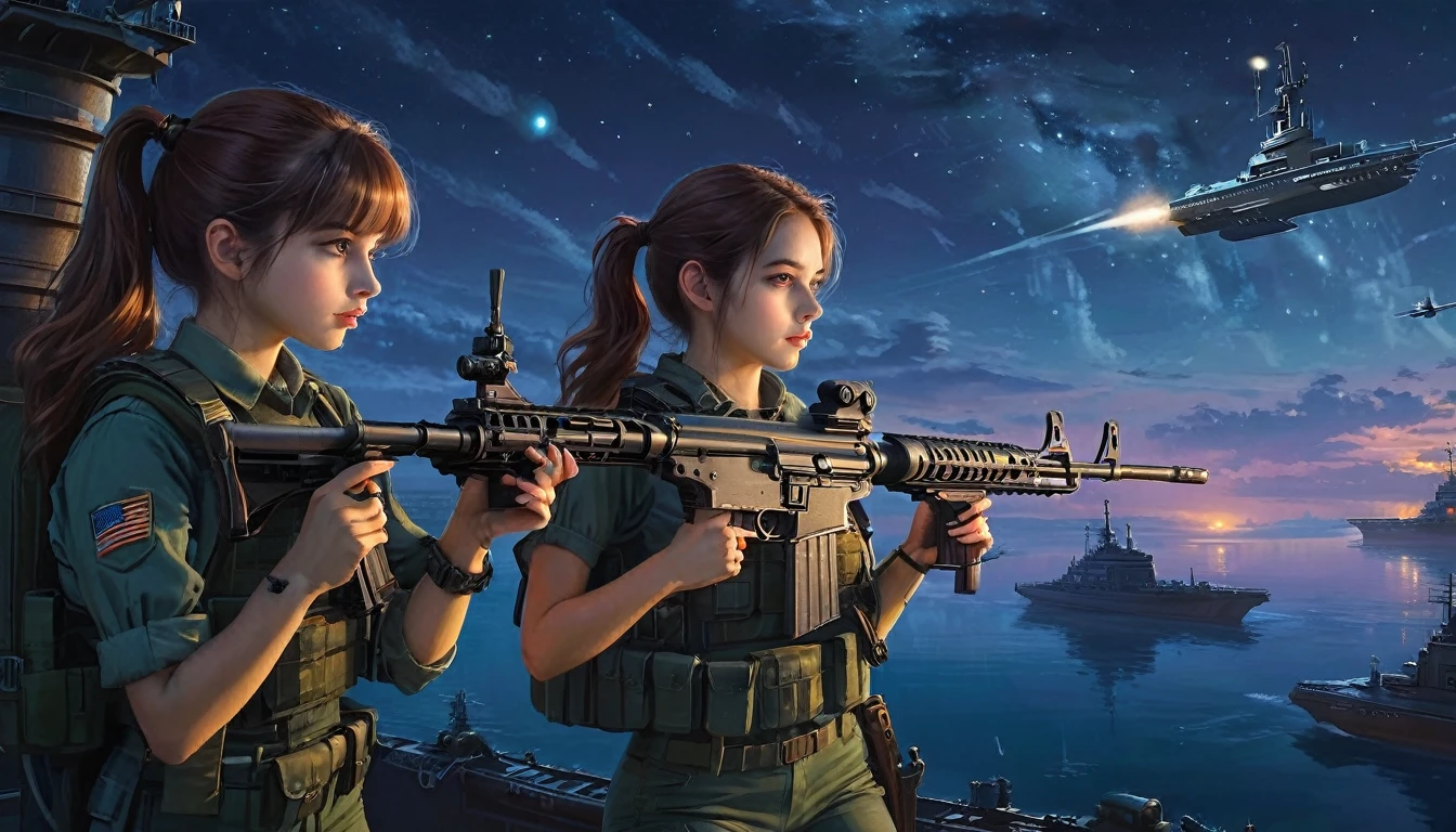 submarine　Night Sky　　Two Girls, M4 carbine，Possession of a gun