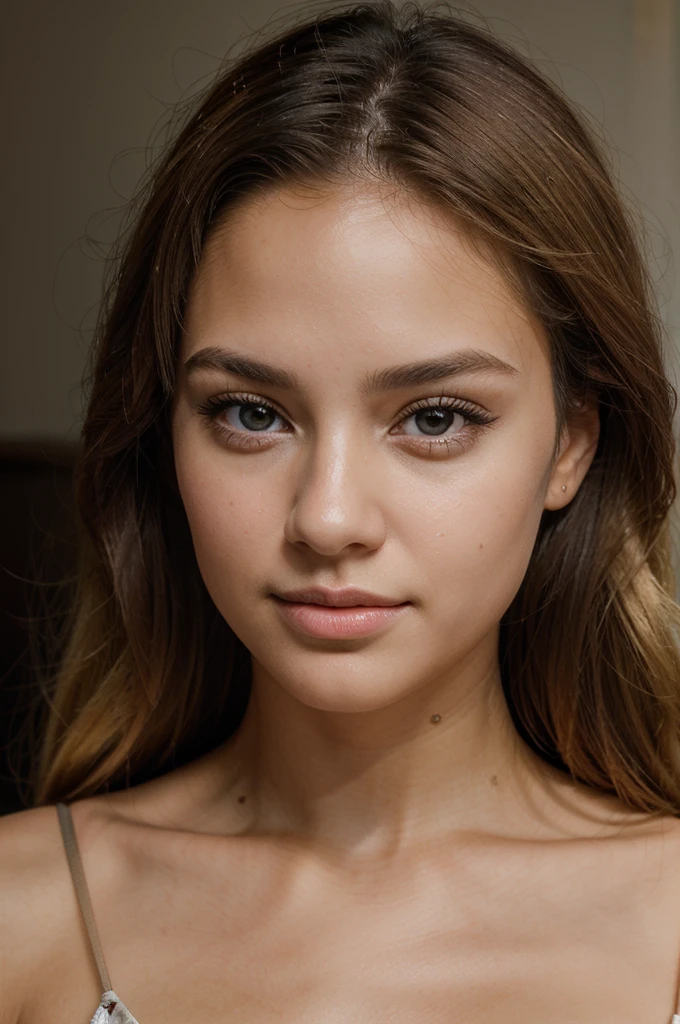 a beautiful young woman, cute woman, pretty woman, face detailled, lightnning luminosity, persistant regard, beautiful look, detailed portrait, realistic, gorgeous face, plump lips, black eyes, dimple, high quality, 8k, hyper realistic, photorealistic award winning, studio lighting, latina girl, mixed race, bronze, little face, cute face, european beauty, blond hair, (blond woman 1.2)