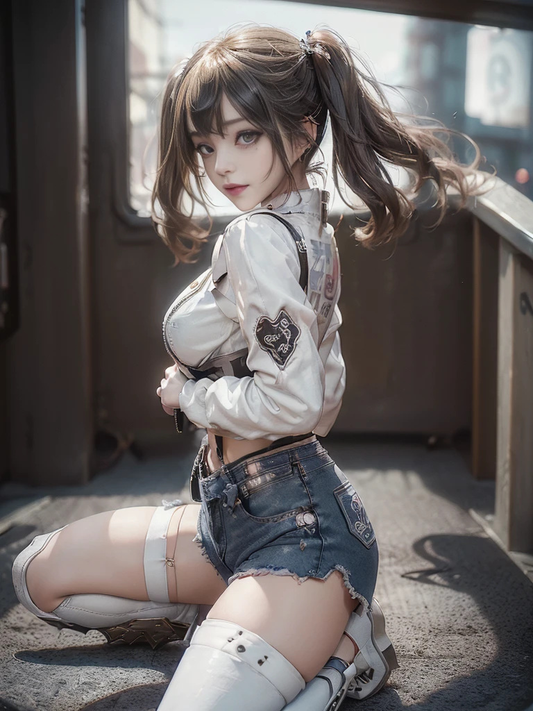 (whole body画像:1.4)、(whole body:1.4)、(Smiling with teeth showing:1.3),(Shibuya Gal:1.5)、(Hollywood actress:1.4)、(Gothic Fashion:1.5)、(Punk rock visual kei:1.3)、(Futuristic black doll, white and denim:1.5)、(White denim and a delicate beige and white biker jacket:1.5)、(denim garter belt:1.5)、(Denim and white cargo pants:1.3)、(Heart-shaped silver accessories:1.5)、(Brown Skin Belt:1.4)、(Blue High Heels:1.4)、(Lace underwear:1.4)、20-year-old、Browsing Caution,((Highest quality、In 8K、masterpiece:1.3))、Sharp focus:1.2、(Layered Cut、Beautiful boobs:1.1),Beautiful woman with perfect figure:1.4、(Doing an aerobics pose:1.3)、Slim Abs:1.2、Butt、Highly detailed face and skin texture、Fine grain、double eyelid,(Twin tails:1.3)、(Brownish golden hair:1.3)、Obscene、Idol Sculpture、(The background is the gorgeous Academy Awards red carpet:1.3)、(Slimming your legs:1.4)、(Thin thighs:1.4)、(The body is slim:1.3)、(clavicle:1.1)